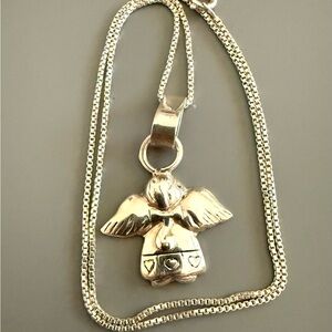 Vintage Flying Angel Solid Sterling Silver 925 Pendant with SS Plate Chain